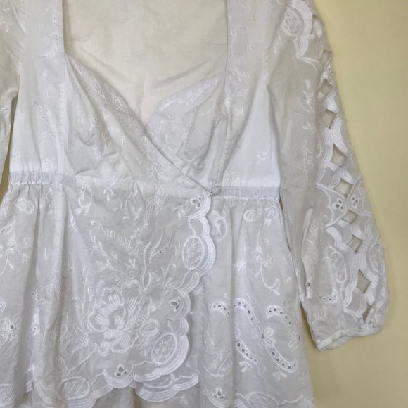 Nanette Lepore Estancia Broderie Anglaise Eyelet Blouse Wrap Top Long Sleeves - Picture 5 of 7